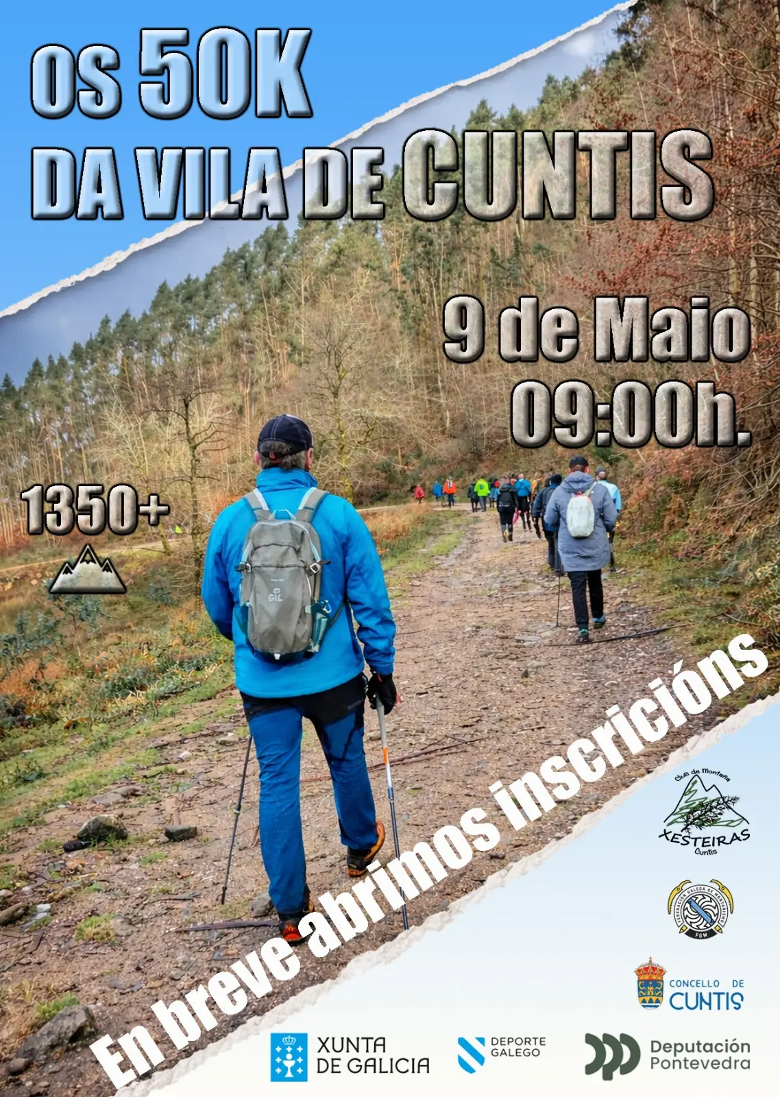 Cartel oficial dos 50K da Vila de Cuntis, 9 de maio, proba de 50km e 1350m de desnivel.